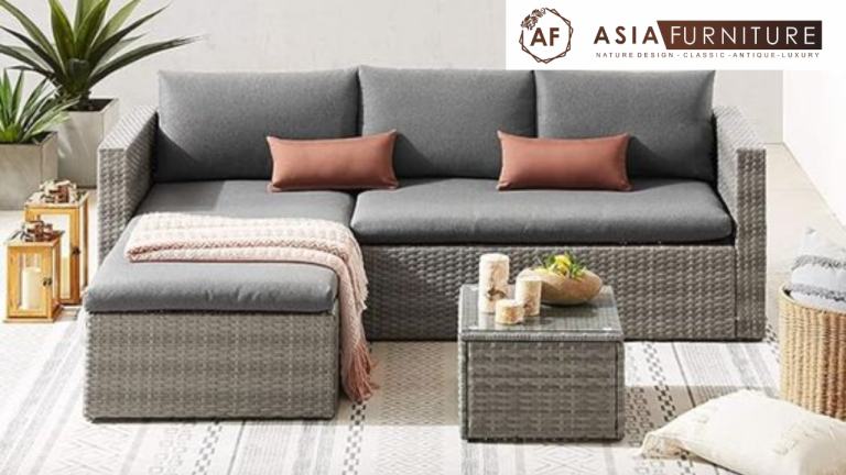 Sofa Sudut Rotan Sintetis untuk Ruang Santai Outdoor